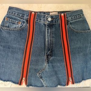 FIRST OF A KIND denim skirt with neon orange zippers